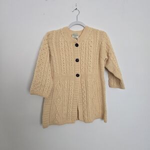 Kilronan Knitwear Merino Wool Cardigan Sweater Yellow Made in Ireland Winter | M